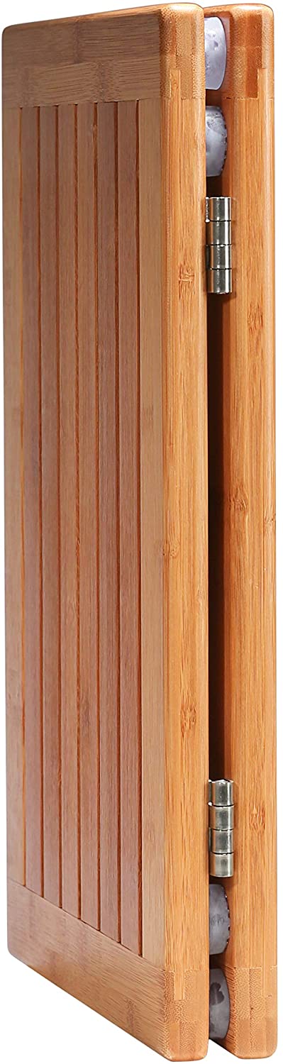 Bamboo Bath Mat - Foldable Non-Slip Wooden Shower Mat for Bathroom, Spa and Sauna (24” x 18”)