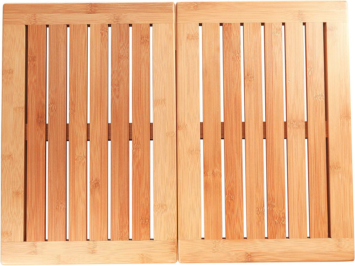 Bamboo Bath Mat - Foldable Non-Slip Wooden Shower Mat for Bathroom, Spa and Sauna (24” x 18”)