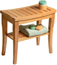 Load image into Gallery viewer, Bamboo Shower Stool with Storage Shelf
