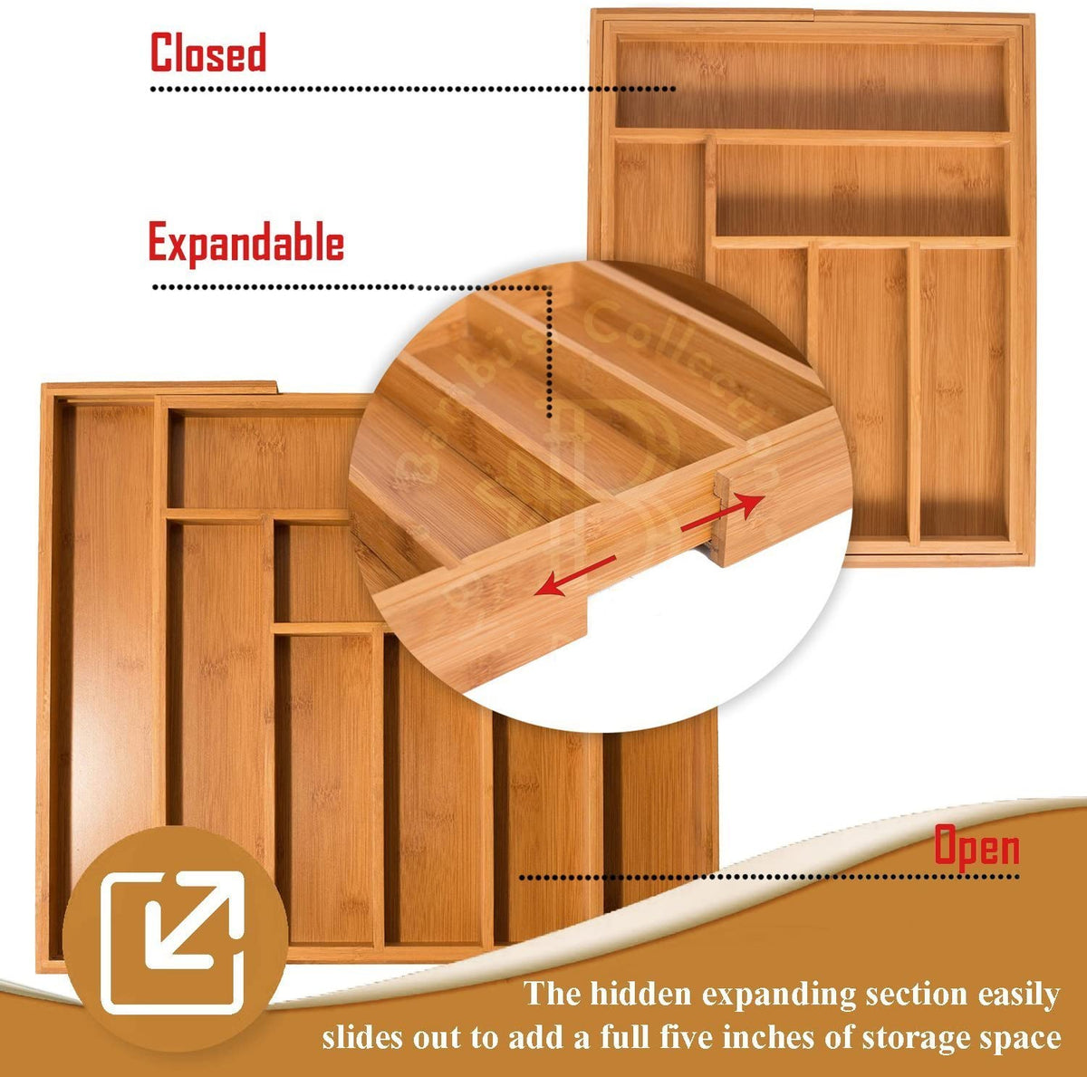 Bamboo Silverware Drawer Organizer for Kitchen Utensils and Knives