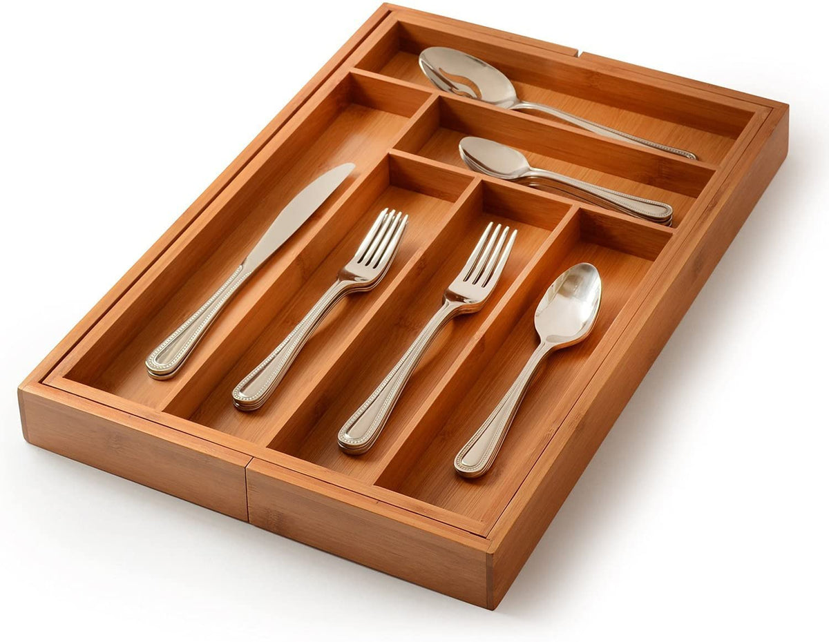 Bamboo Silverware Drawer Organizer for Kitchen Utensils and Knives