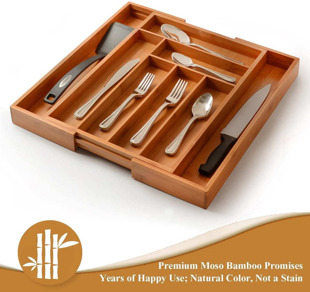 Bamboo Silverware Drawer Organizer for Kitchen Utensils and Knives