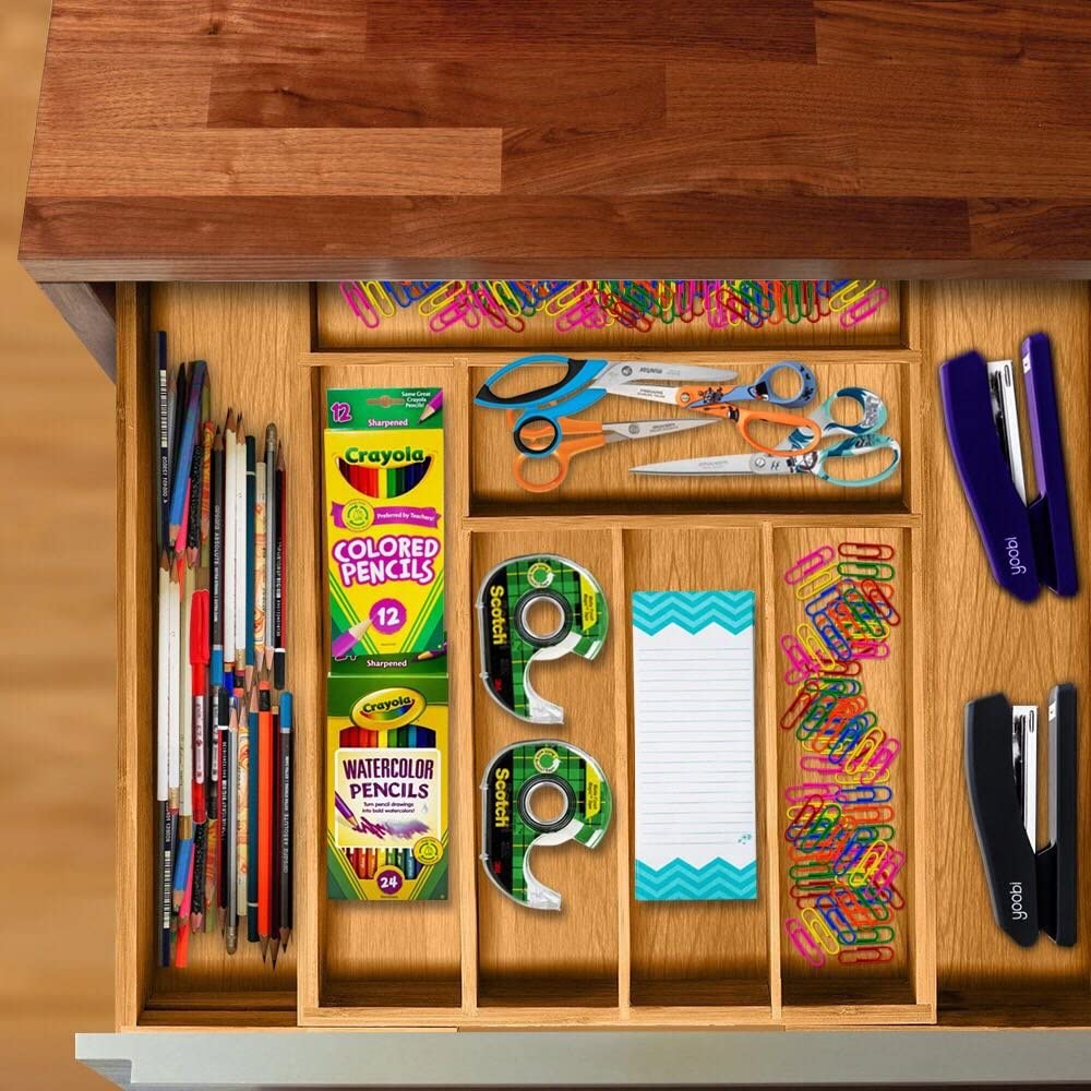 Bamboo Silverware Drawer Organizer for Kitchen Utensils and Knives