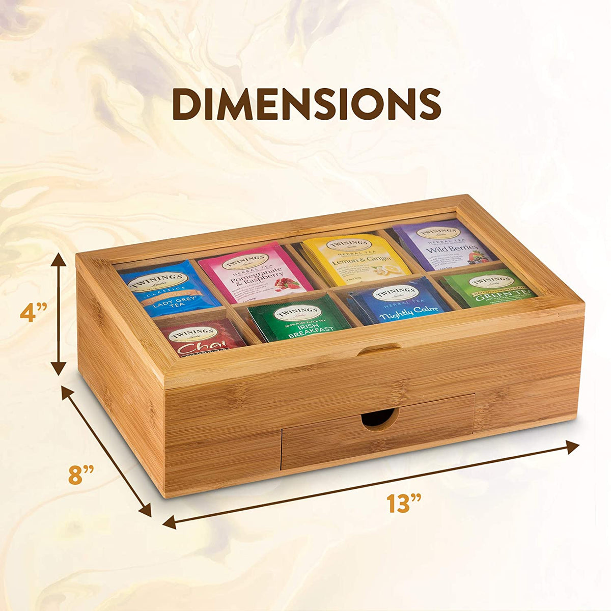 Bamboo Tea Box with Expandable Drawer | Loose Leaf Tea Box