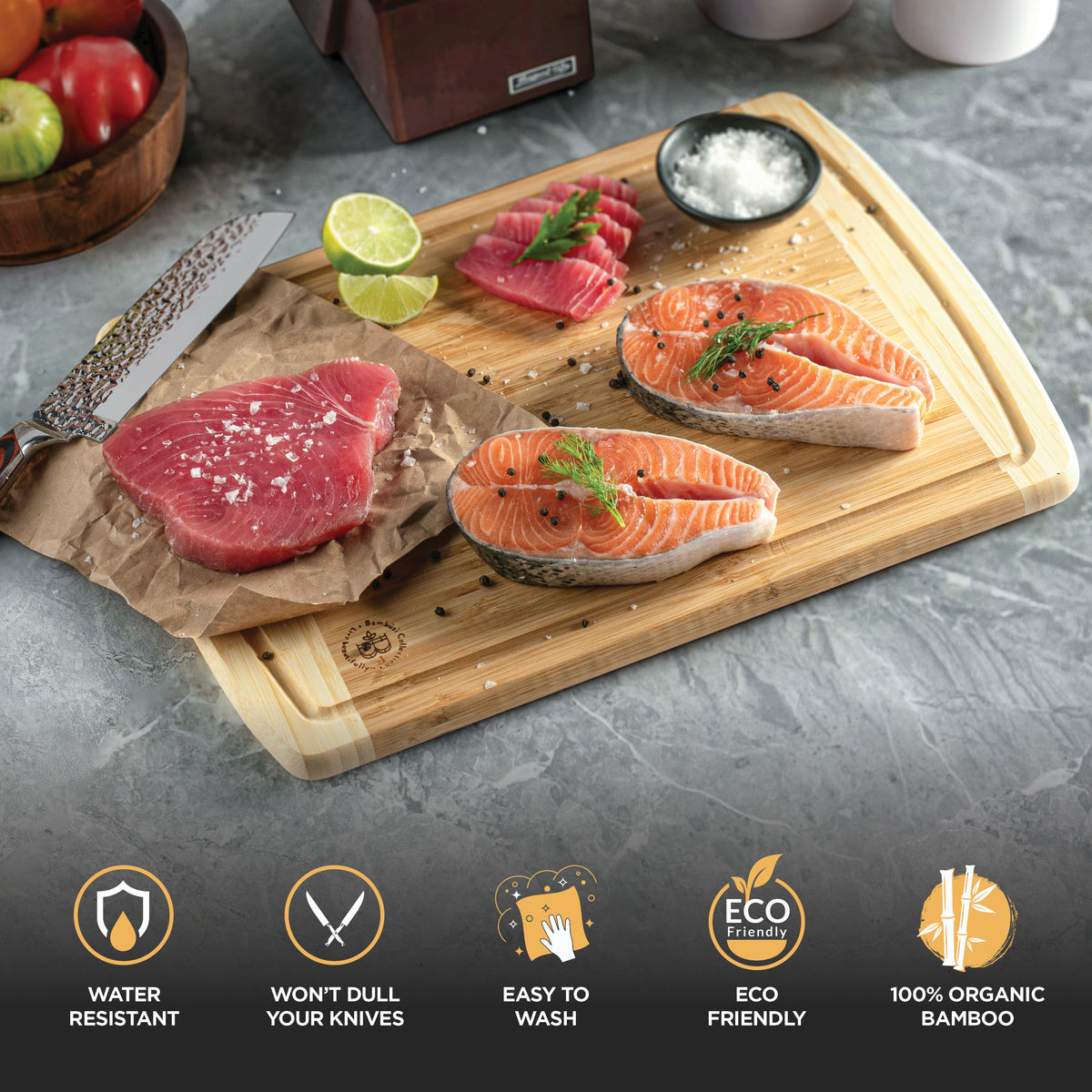 Bamboo Cutting Board with Juice Groove for Kitchen Durable Wooden Chopping Board for Meat Vegetables and Cheese