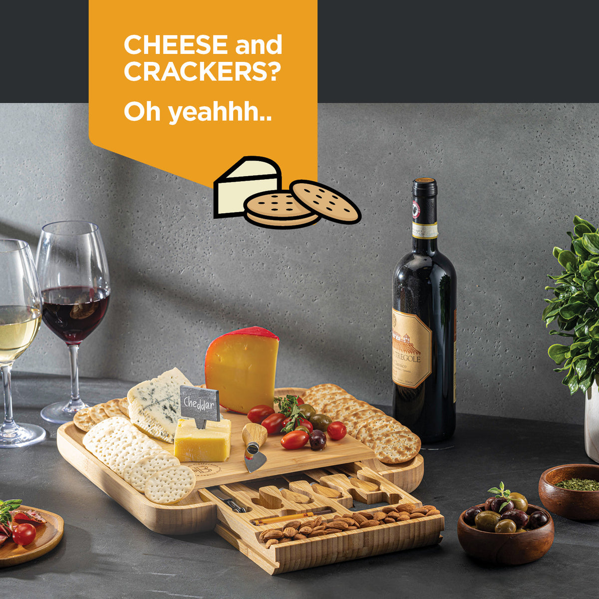 Personalized Bamboo Cheese Board and Knife Set – Custom Engraved Charcuterie Board