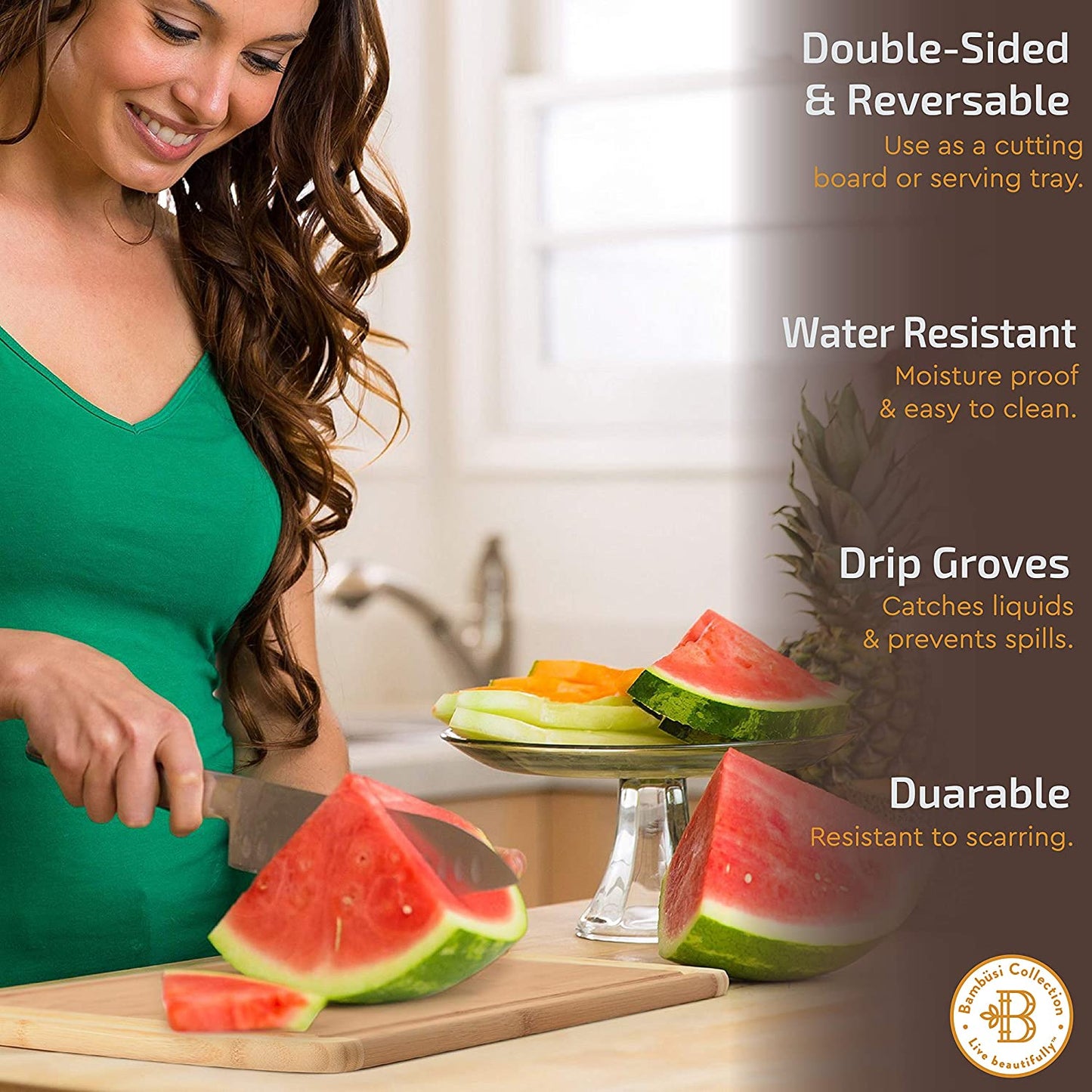 4-Piece Bamboo Cutting Board Set for Kitchen, with Juice Groove for Meat, Cheese and Vegetables