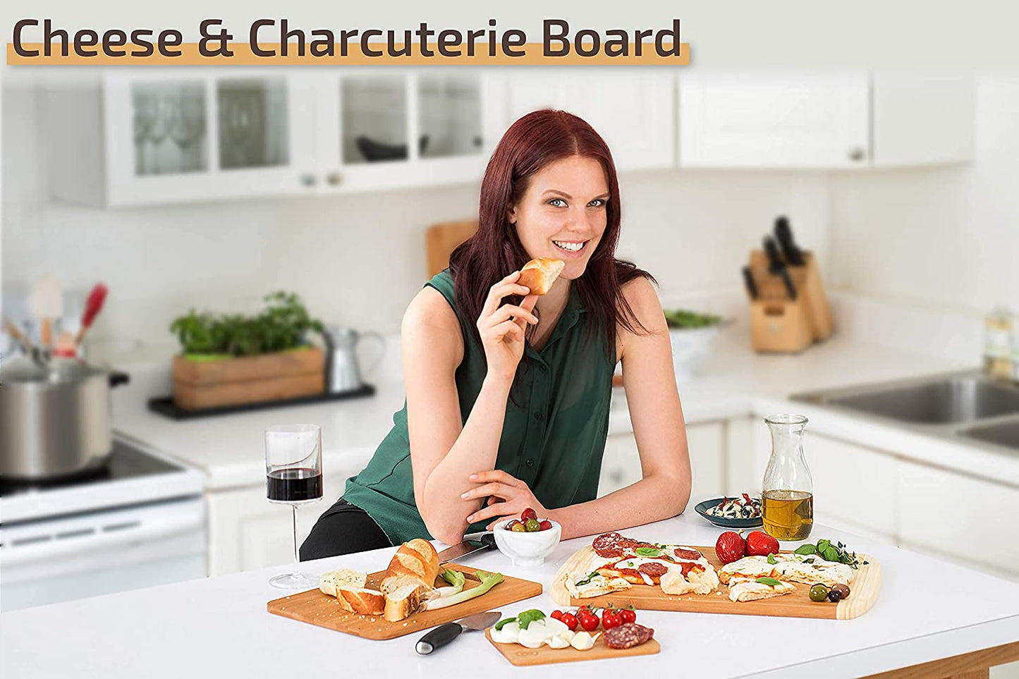 4-Piece Bamboo Cutting Board Set for Kitchen, with Juice Groove for Meat, Cheese and Vegetables