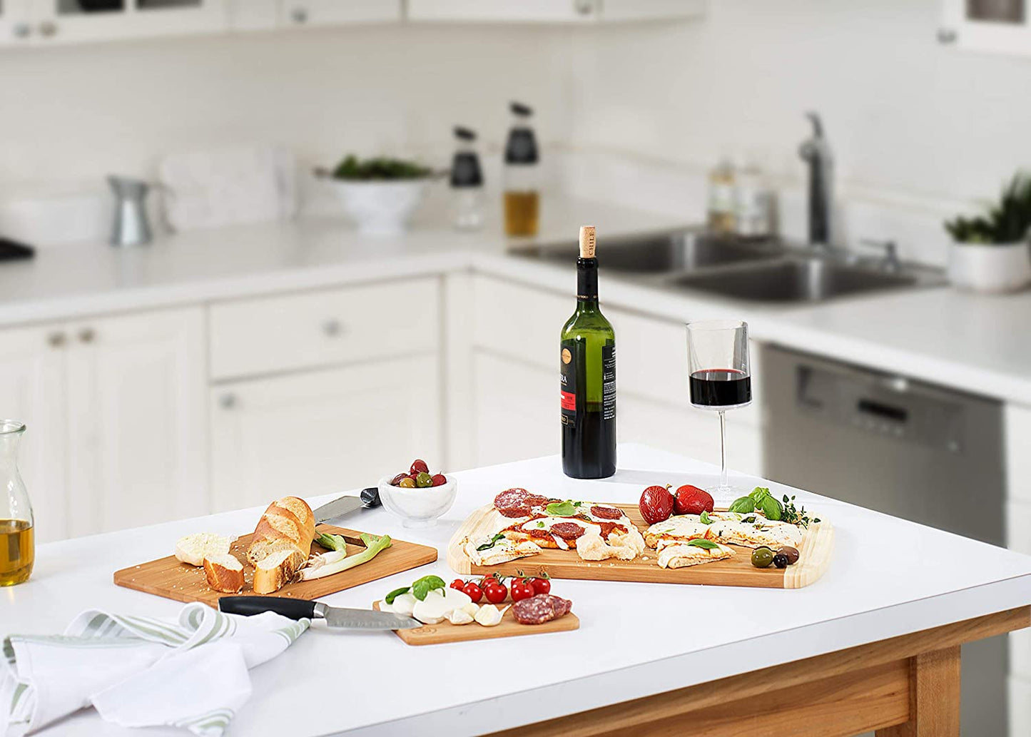 4-Piece Bamboo Cutting Board Set for Kitchen, with Juice Groove for Meat, Cheese and Vegetables