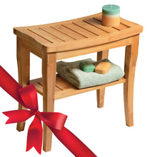 Load image into Gallery viewer, Bamboo Shower Stool with Storage Shelf
