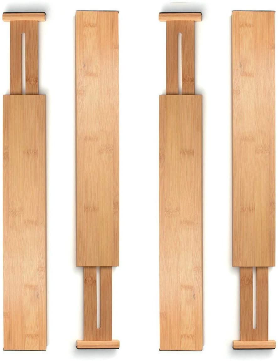 Adjustable Bamboo Drawer Dividers – 4 Pack