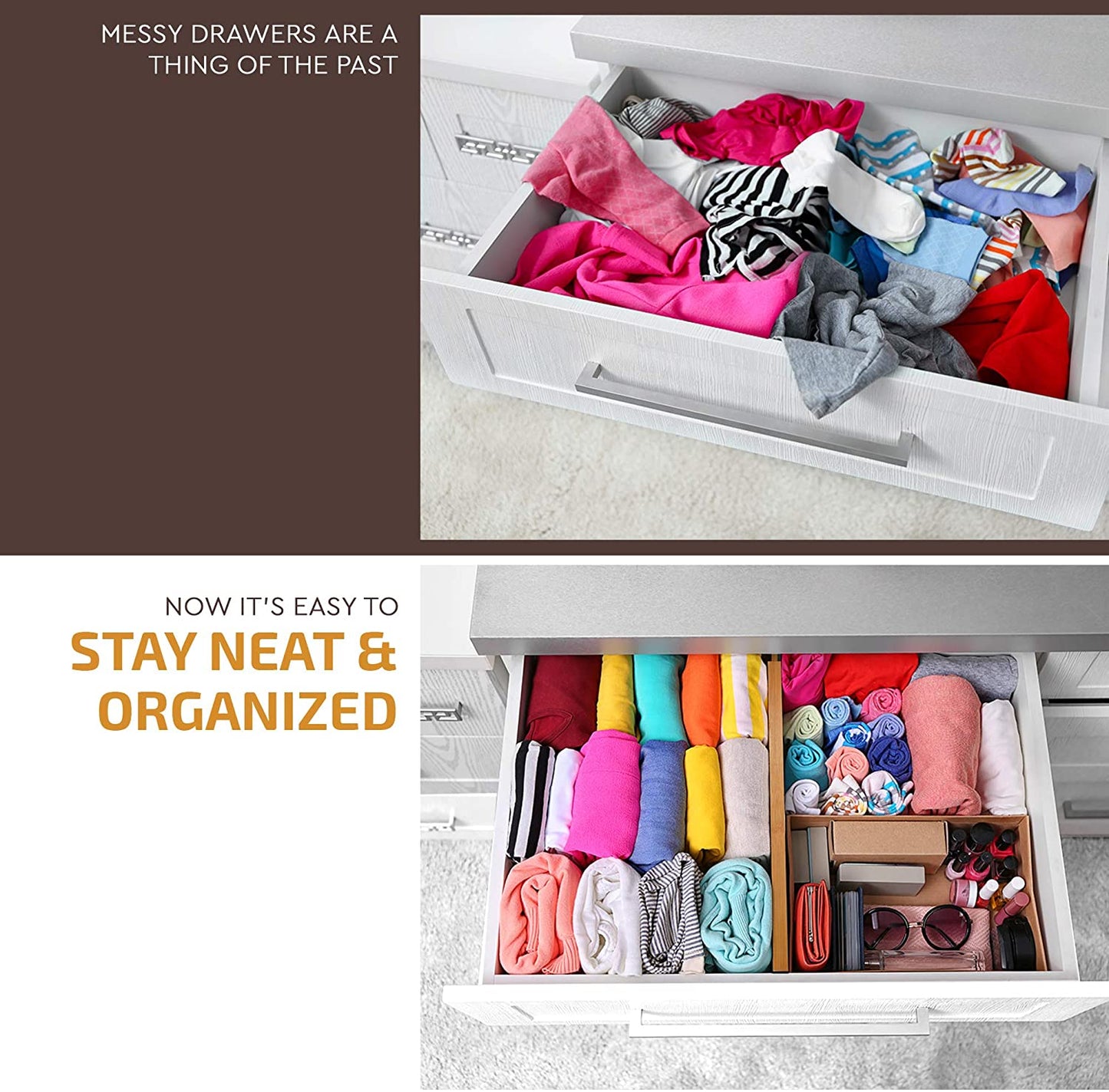 Adjustable Bamboo Drawer Dividers – 4 Pack