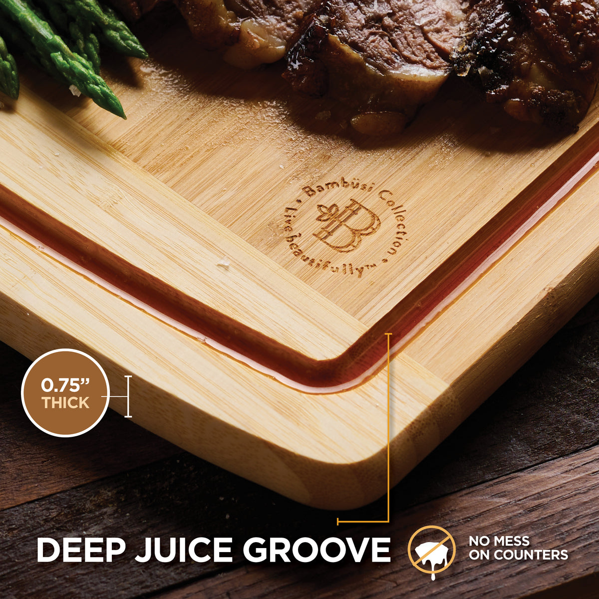Bamboo Cutting Board with Juice Groove for Kitchen Durable Wooden Chopping Board for Meat Vegetables and Cheese