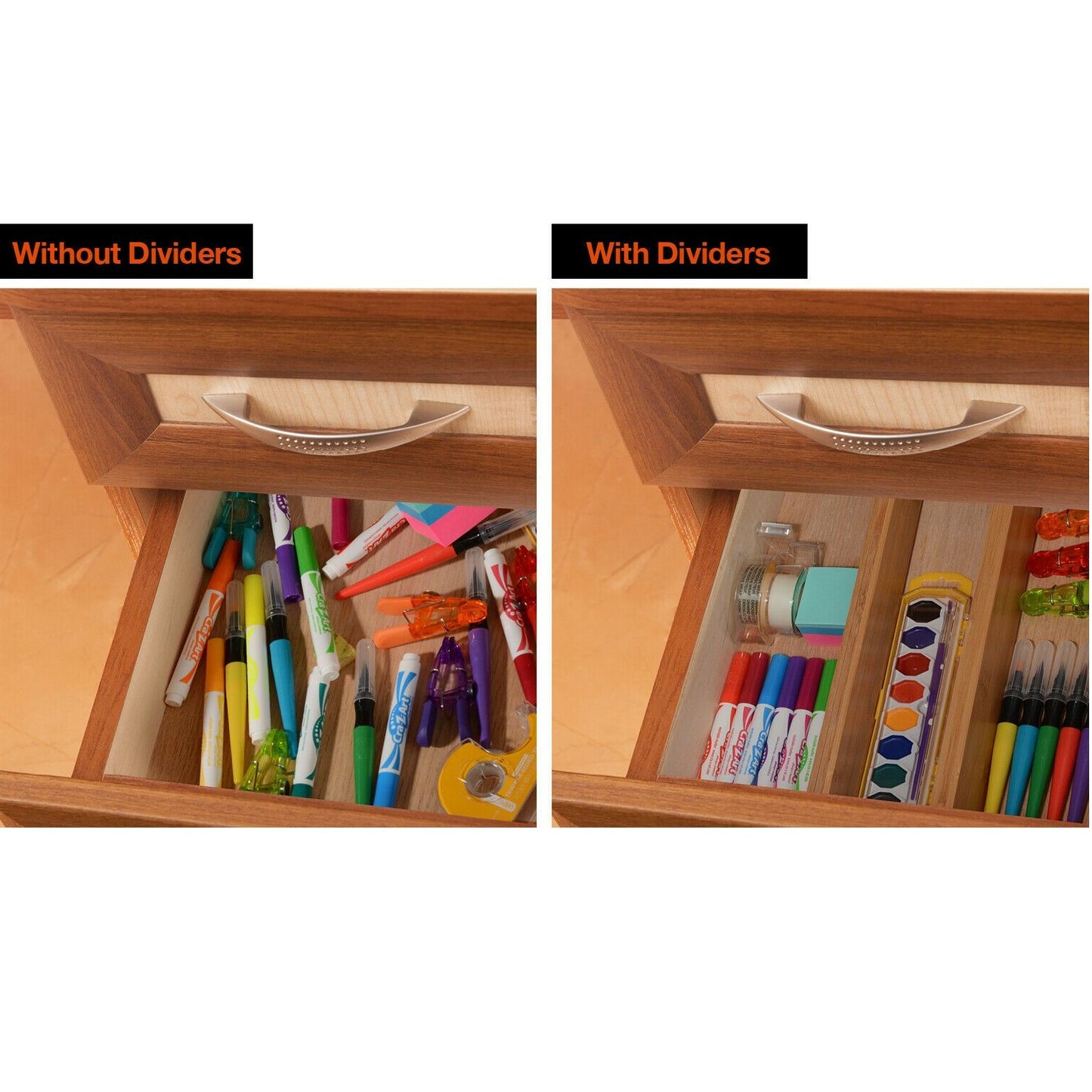 Adjustable Bamboo Drawer Dividers – 6-Pack - Adjustable 17" - 21.5"