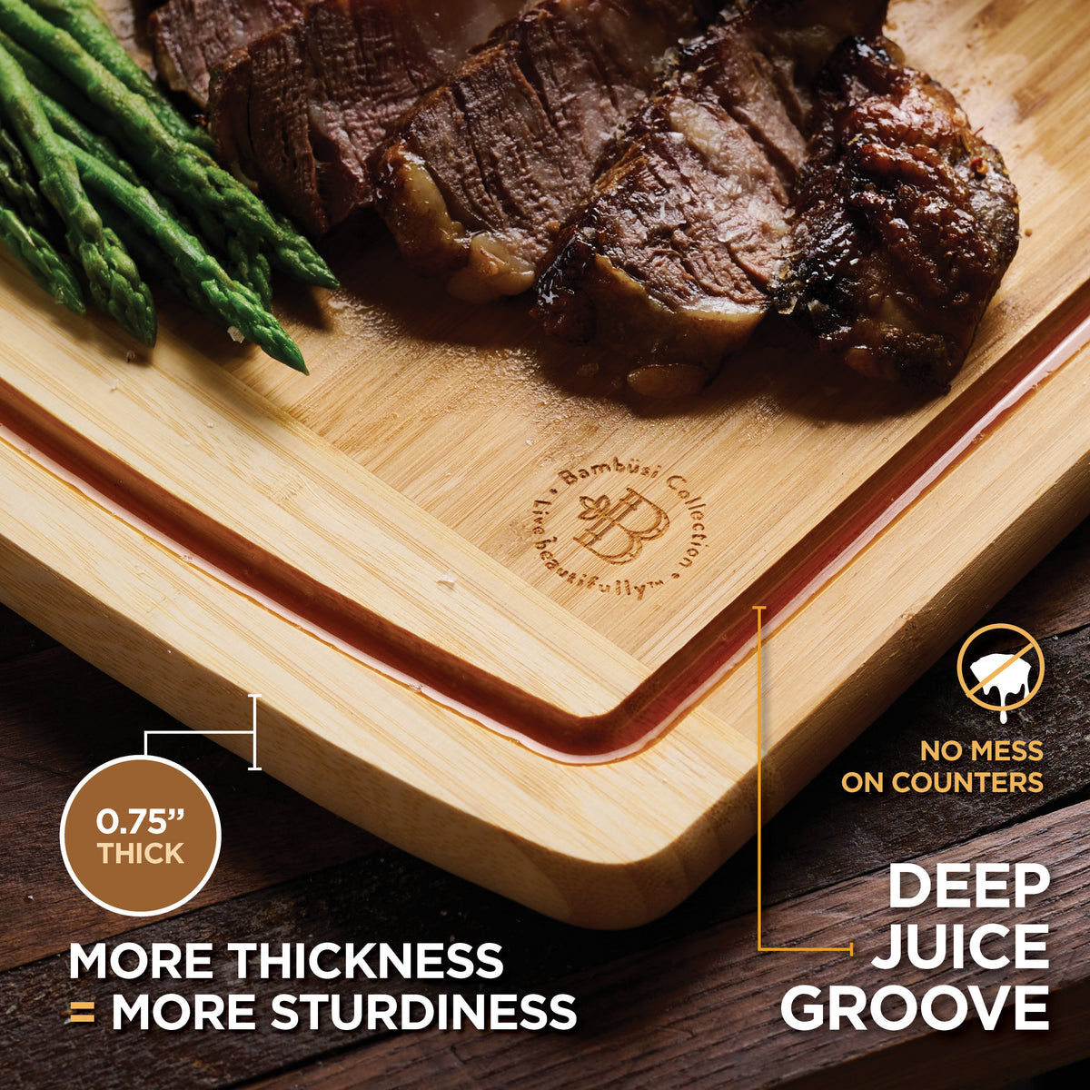 Premium Bamboo Cutting Board - Set of 2 Thick Butcher Block Kitchen Boards for Meat Vegetables Cheese and Meal Prep