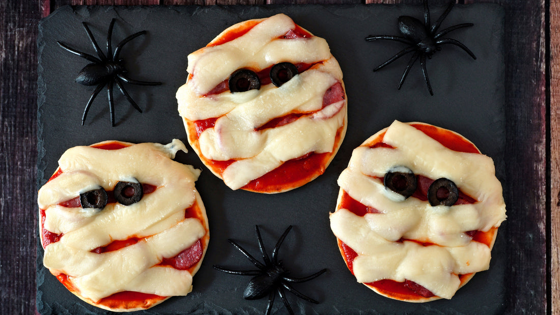 These spooky mummy pizzas are easy to make and delicious.