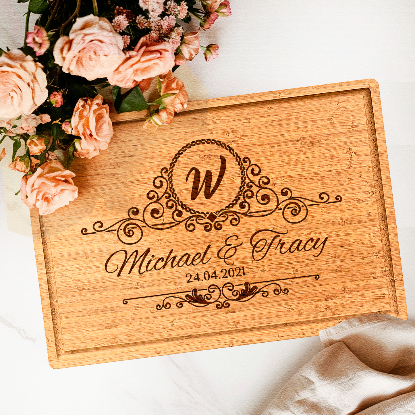 Personalized Bamboo Cutting Board with Custom Engraving | Charcuterie Board for Couples | Unique Wedding, Anniversary, and Housewarming Gift
