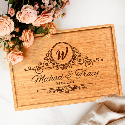 Personalized Bamboo Cutting Board with Custom Engraving | Charcuterie Board for Couples | Unique Wedding, Anniversary, and Housewarming Gift