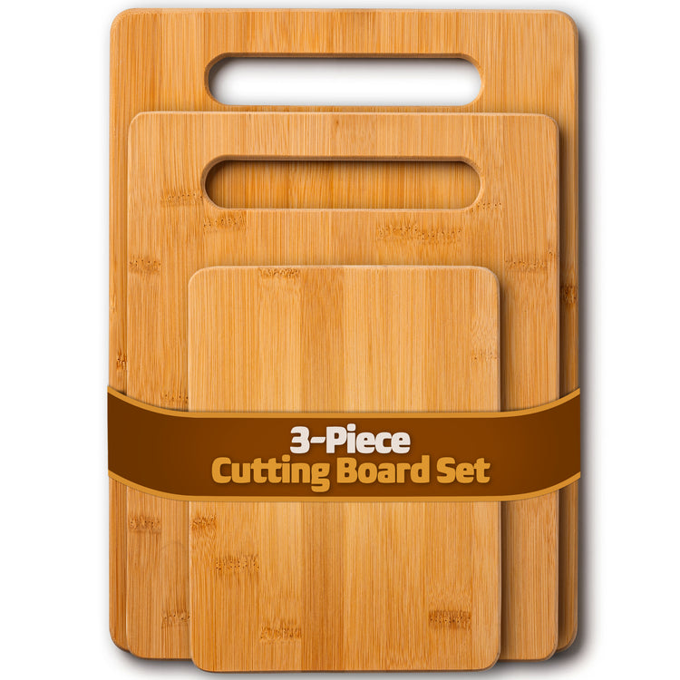 3 Piece Bamboo Cutting Board Set Wooden Chopping Boards for Kitchen Meat Vegetables Fruits and Cheese Reversible Knife Friendly and Eco Friendly Serving Trays with Handles