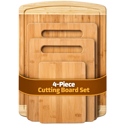 Bambüsi 4 piece bamboo cutting board set with juice grooves