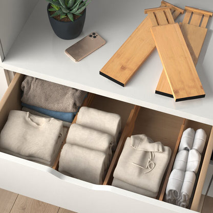 6-Pack Drawer Dividers - 4 Inches High, Adjustable 11 to 17 Inches Bamboo Drawer Organizers, Large Deep Expandable Separators for Clothes, Dresser, Bedroom, Bathroom, Baby, Office, Kitchen Utensils