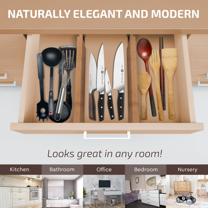 Adjustable Bamboo Drawer Dividers – 6-Pack