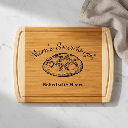 Personalized sourdough cutting board, engraved bamboo bread board gift for bakers, custom bread cutting board