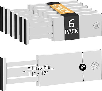 6 Pack Adjustable Bamboo Drawer Dividers 6” High Expandable Organizers for Kitchen Utensils, Clothes & Office Drawers