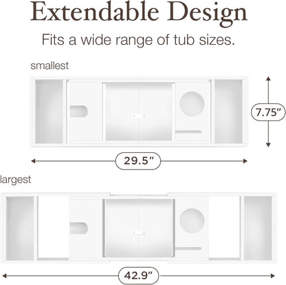 White Bamboo Bathtub Tray Caddy