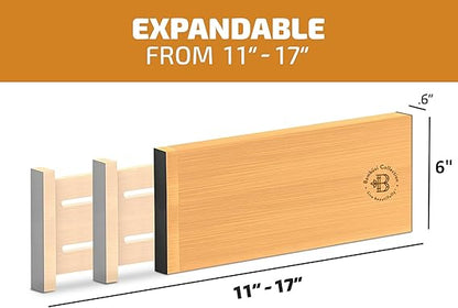 6 Pack Adjustable Bamboo Drawer Dividers 6” High Expandable Organizers for Kitchen Utensils, Clothes & Office Drawers