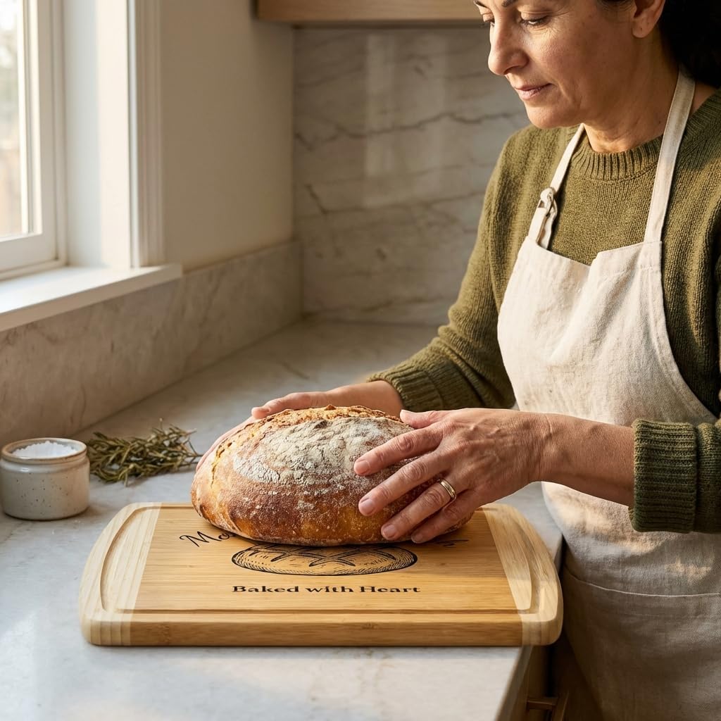 Personalized sourdough cutting board, engraved bamboo bread board gift for bakers, custom bread cutting board