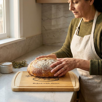Personalized sourdough cutting board, engraved bamboo bread board gift for bakers, custom bread cutting board