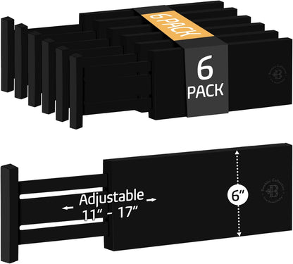 6 Pack Adjustable Bamboo Drawer Dividers 6” High Expandable Organizers for Kitchen Utensils, Clothes & Office Drawers