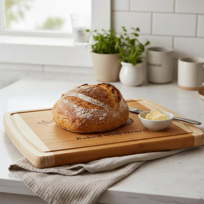 Personalized sourdough cutting board, engraved bamboo bread board gift for bakers, custom bread cutting board