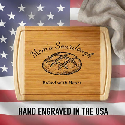 Personalized sourdough cutting board, engraved bamboo bread board gift for bakers, custom bread cutting board