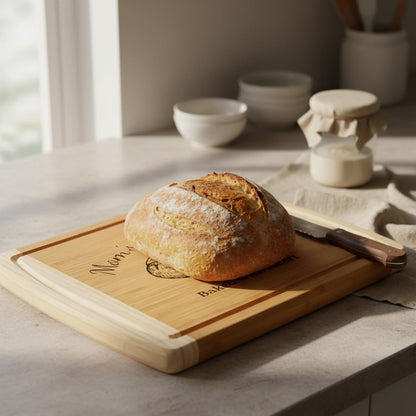 Personalized sourdough cutting board, engraved bamboo bread board gift for bakers, custom bread cutting board