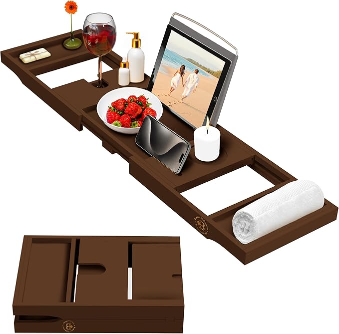 BAMBUSI Collection Expandable Bamboo Bathtub Caddy Tray - Thumbnail 2