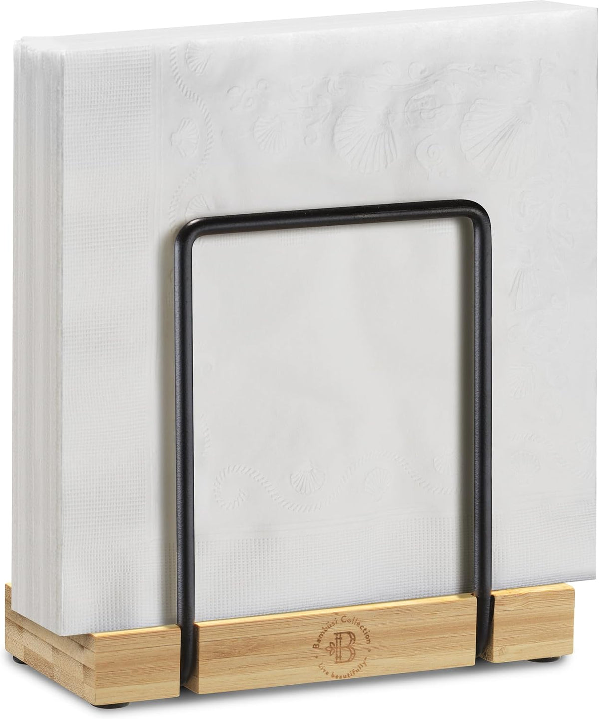 Bamboo Napkin Holder – Eco-Friendly Wooden Napkin Stand for Kitchen Dining Table Countertop — Black & Natural