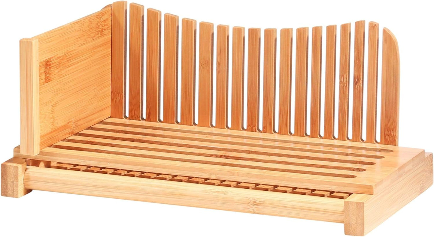 Foldable Bamboo Bread Slicer with Knife