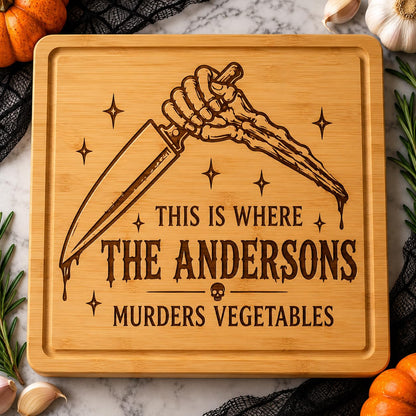 Funny Halloween cutting board design options with ghosts, black cats, skeletons and witches