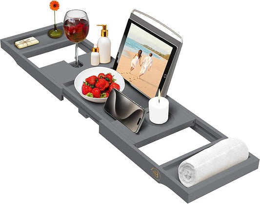 Gray Bamboo Bathtub Tray Caddy