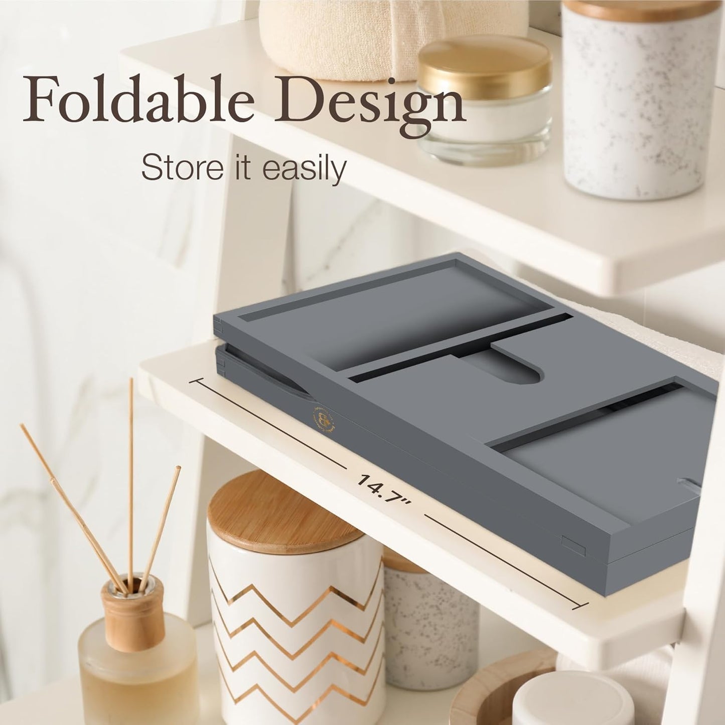 Gray Bamboo Bathtub Tray Caddy