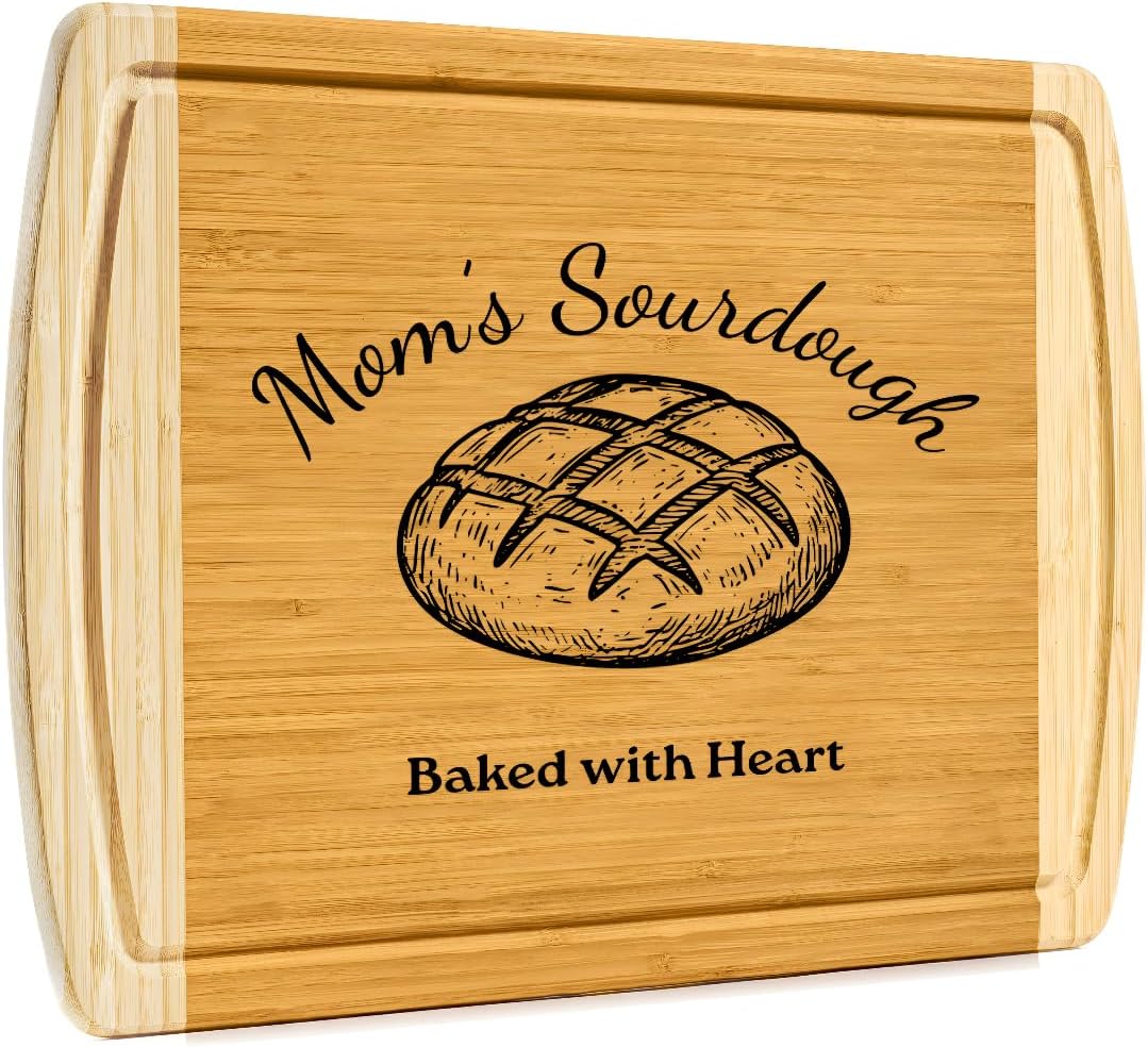Personalized sourdough cutting board, engraved bamboo bread board gift for bakers, custom bread cutting board