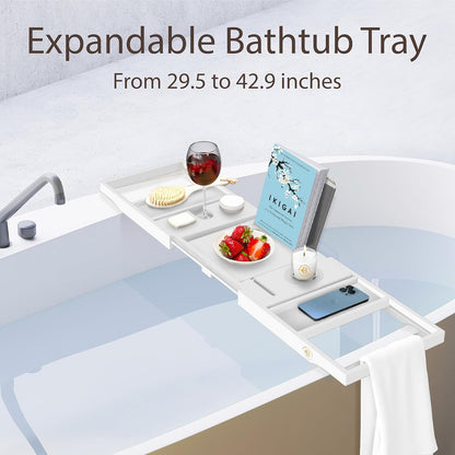White Bamboo Bathtub Tray Caddy