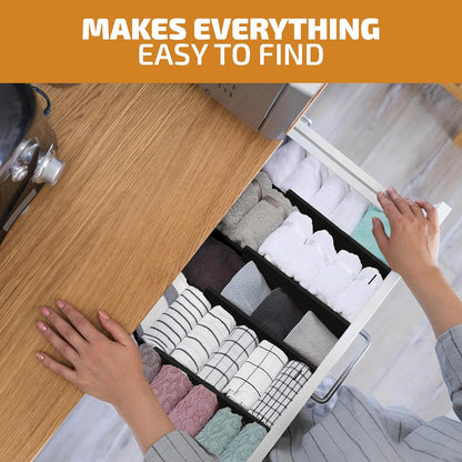 6 Pack Adjustable Bamboo Drawer Dividers 6” High Expandable Organizers for Kitchen Utensils, Clothes & Office Drawers