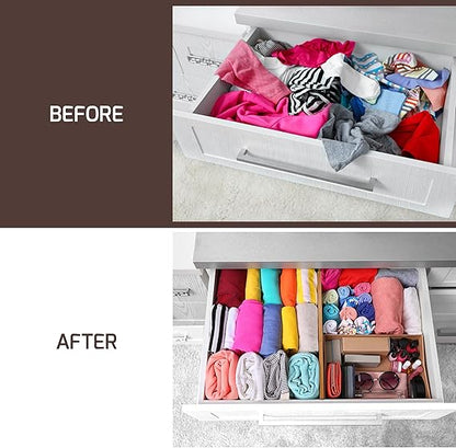 6 Pack Adjustable Bamboo Drawer Dividers 6” High Expandable Organizers for Kitchen Utensils, Clothes & Office Drawers