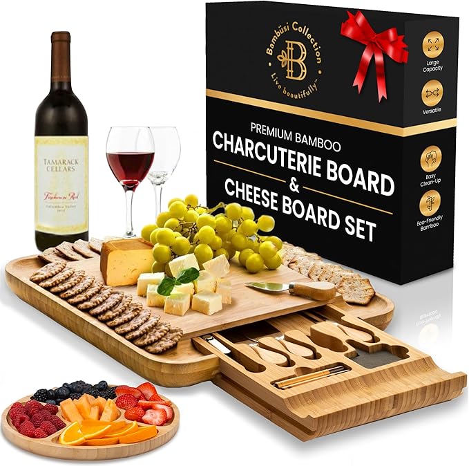 Personalized Bamboo Cheese Board and Knife Set – Custom Engraved Charcuterie Board
