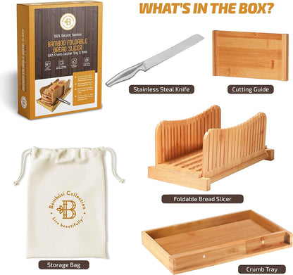 Foldable Bamboo Bread Slicer with Knife