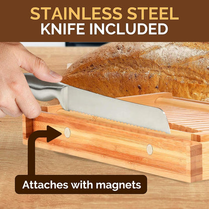 Foldable Bamboo Bread Slicer with Knife