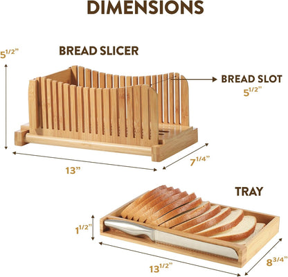 Foldable Bamboo Bread Slicer with Knife